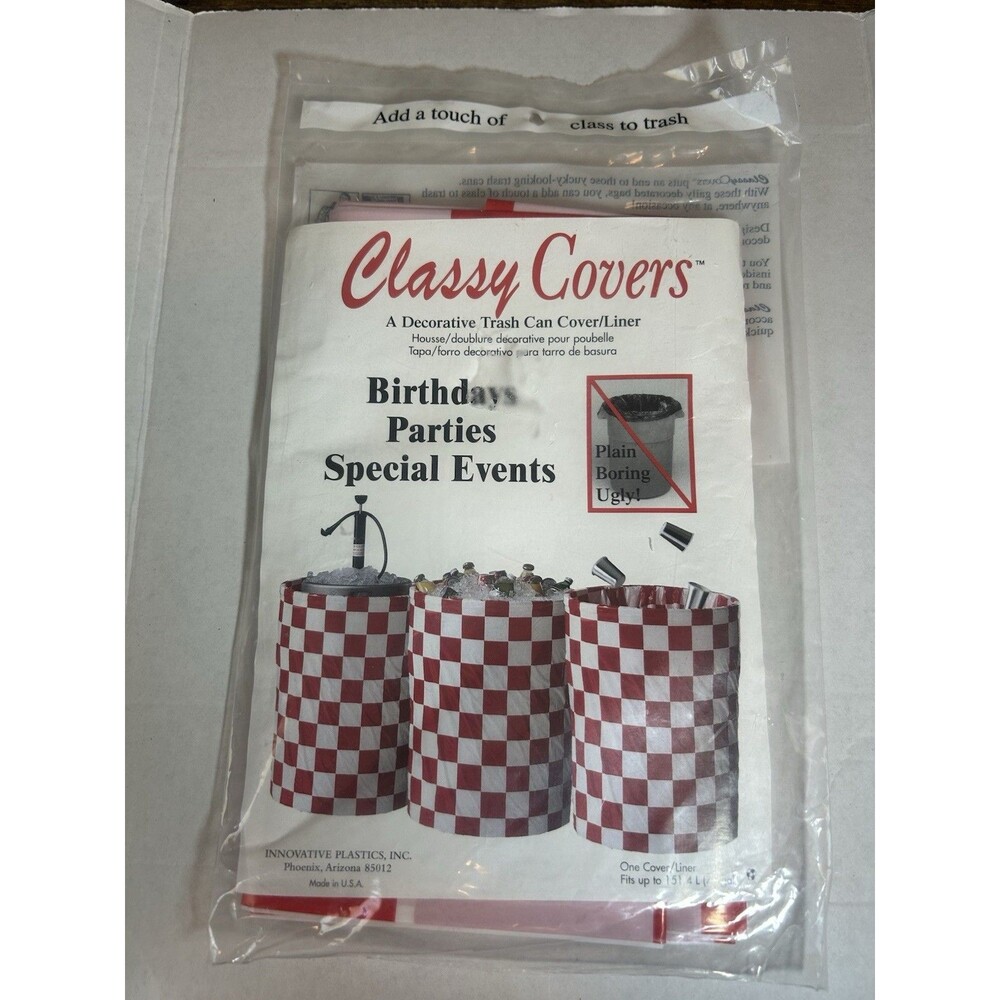 Classy Covers Trash Can Cover Red White Check Party Picnic 40 Gallon USA - Picture 3 of 12